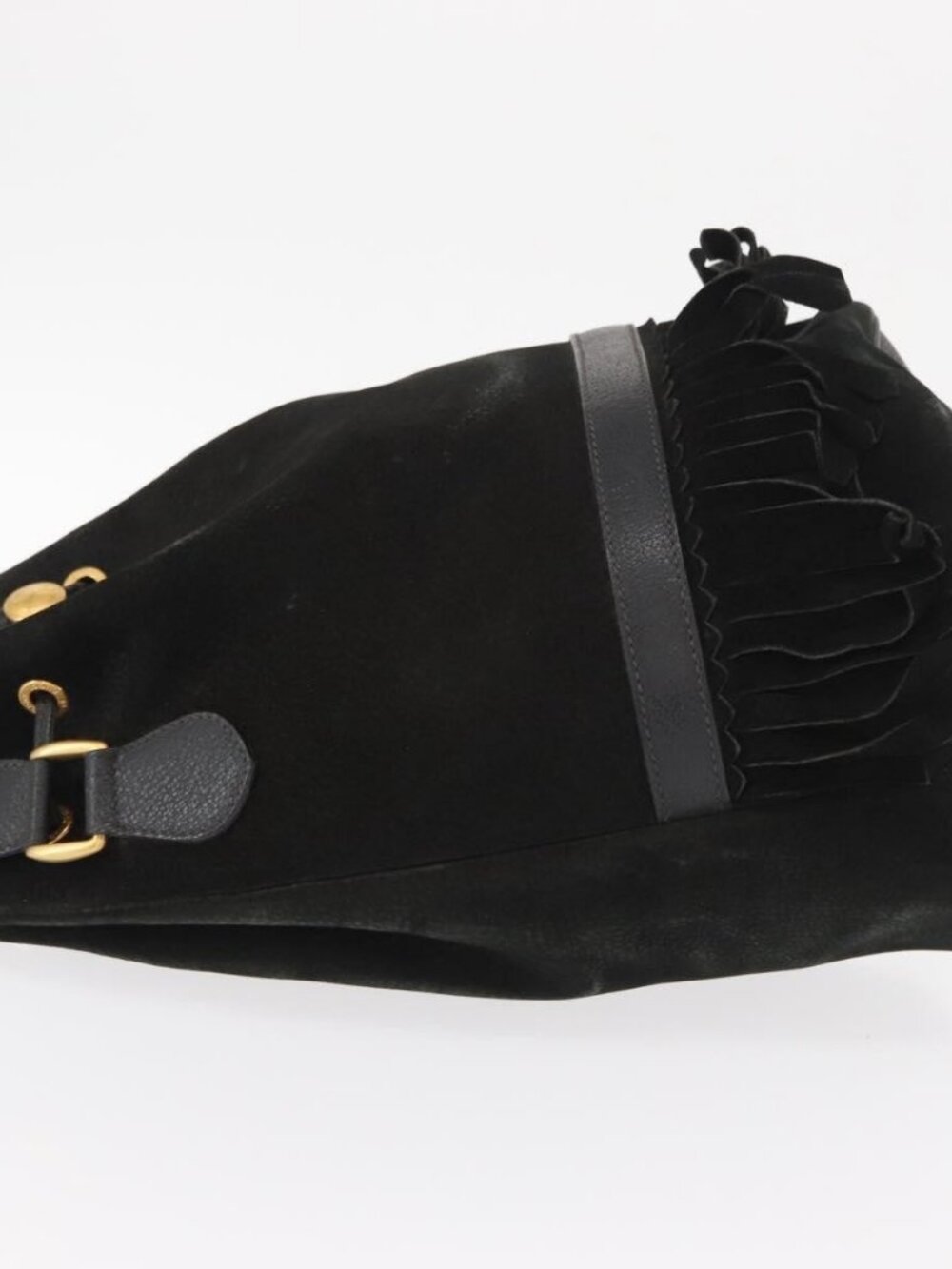 GUCCI Shoulder Bag Suede Leather Black Gold Auth BA8456 - Picture 4 of 16
